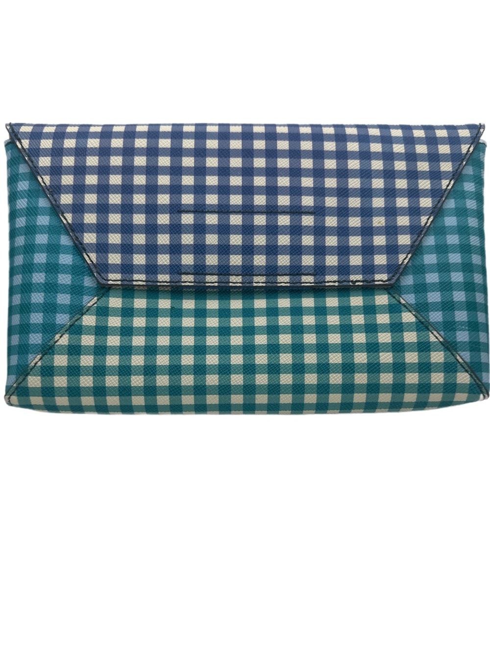 J.Crew Navy and Teal Gingham Foldover Clutch Bag NWT